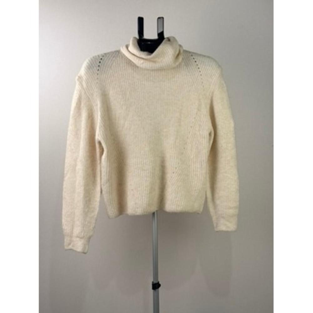 Topshop Cream Ribbed Turtleneck Sweater Wool Blend Ivory Small 23Y12TCAM